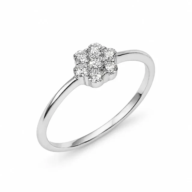 9ct White Gold 0.25ct Natural Diamond Cluster Ring – 7 Round Brilliant Cut Diamond Flower Cluster Ring - RJ9WRCLUS25GH