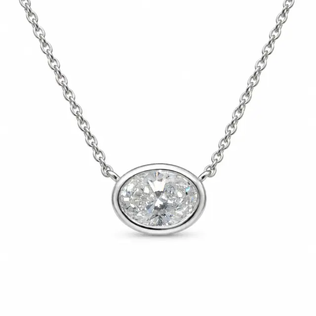 9ct White Gold 1.00ct Lab Grown Oval Diamond Pendant – Rub Over Setting - AUNE2053
