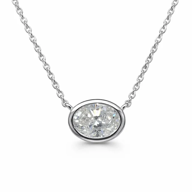9ct White Gold 1.00ct Lab Grown Oval Diamond Pendant – Rub Over Setting - AUNE2053