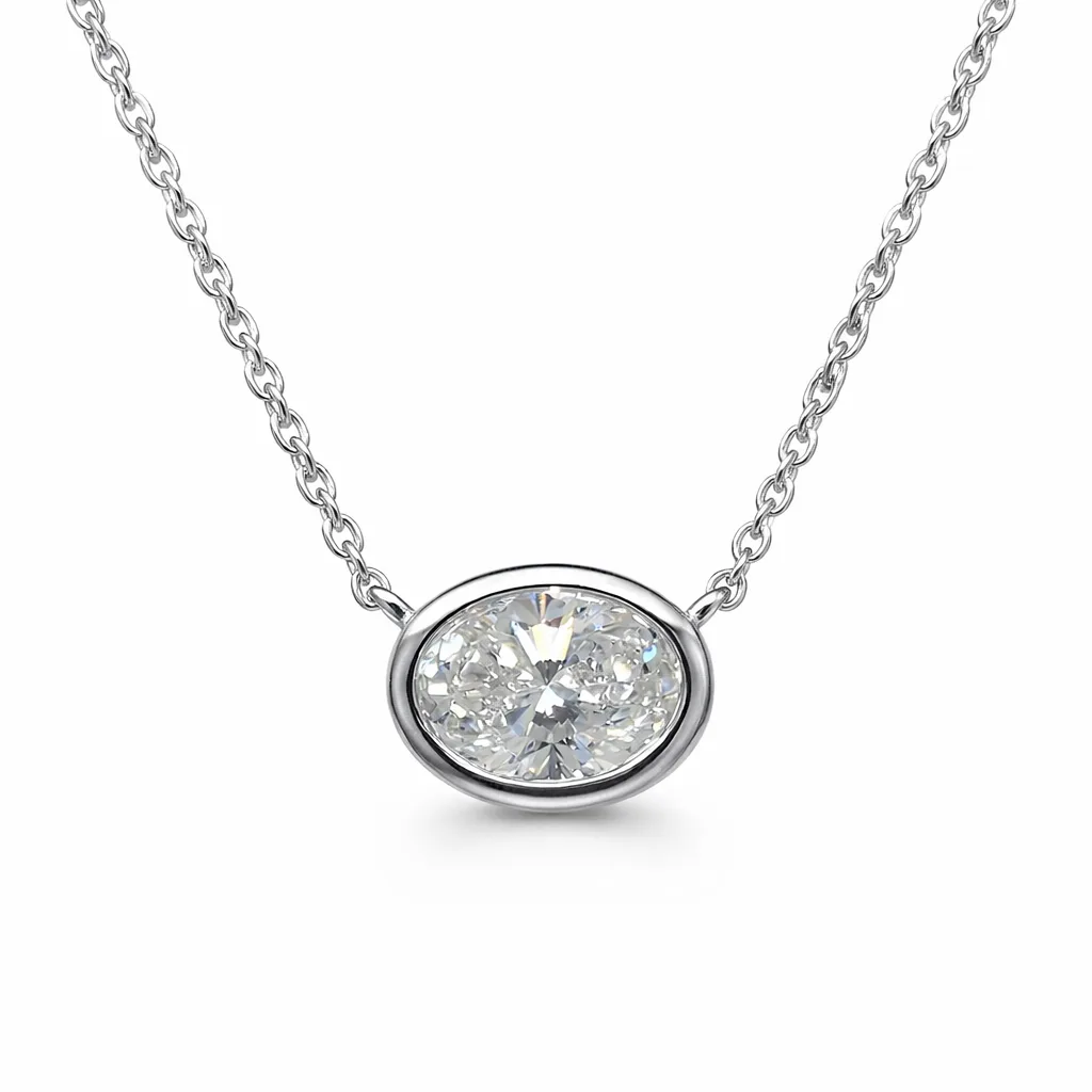9ct White Gold 1.00ct Lab Grown Oval Diamond Pendant – Rub Over Setting - AUNE2053