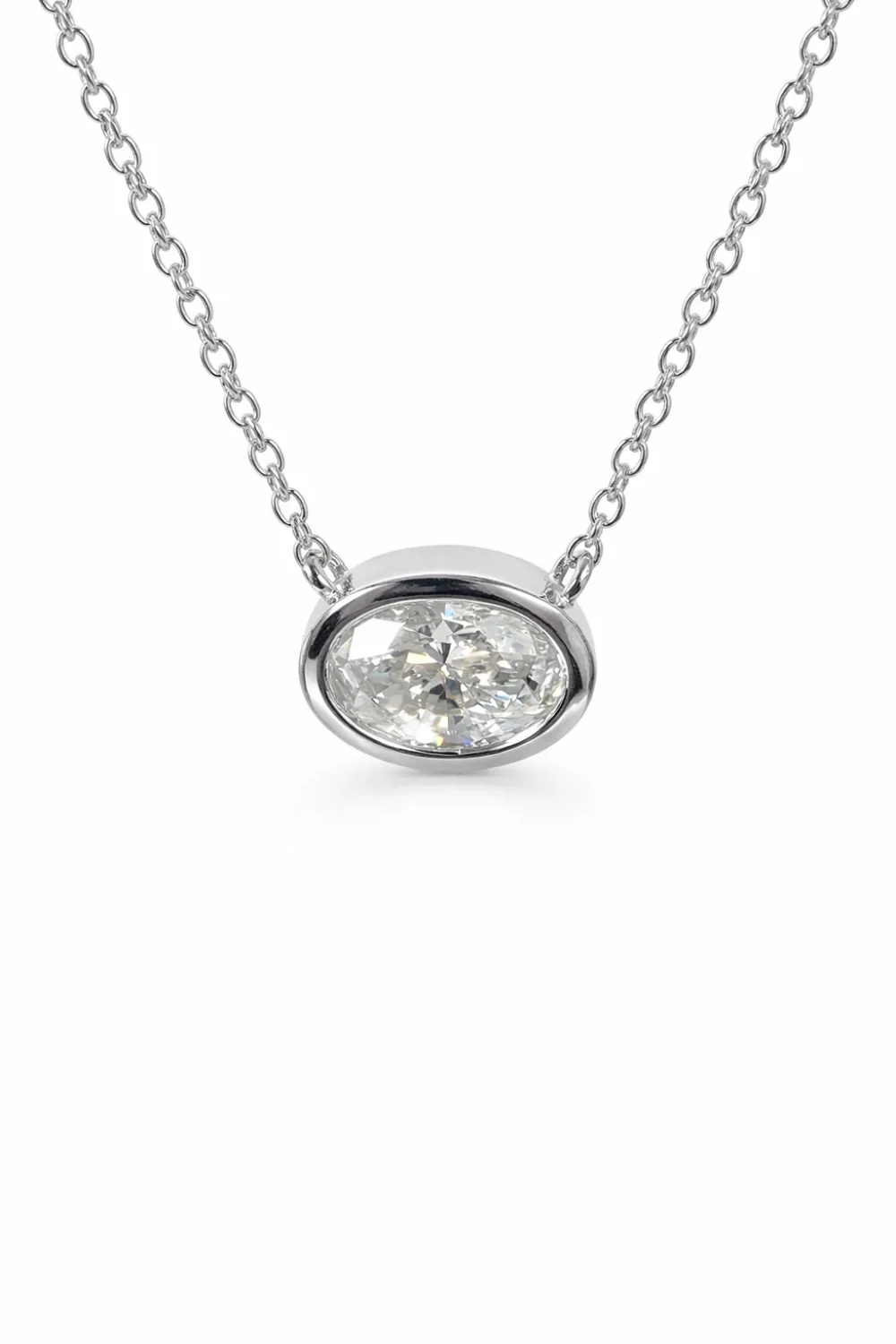 9ct White Gold 1.00ct Lab Grown Oval Diamond Pendant – Rub Over Setting - AUNE2053