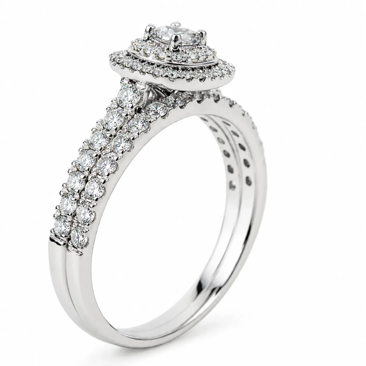 9ct White Gold 1.00ct TDW Diamond Double Halo Bridal Set – Princess Cut Engagement Ring & Matching Wedding Band - R42307100