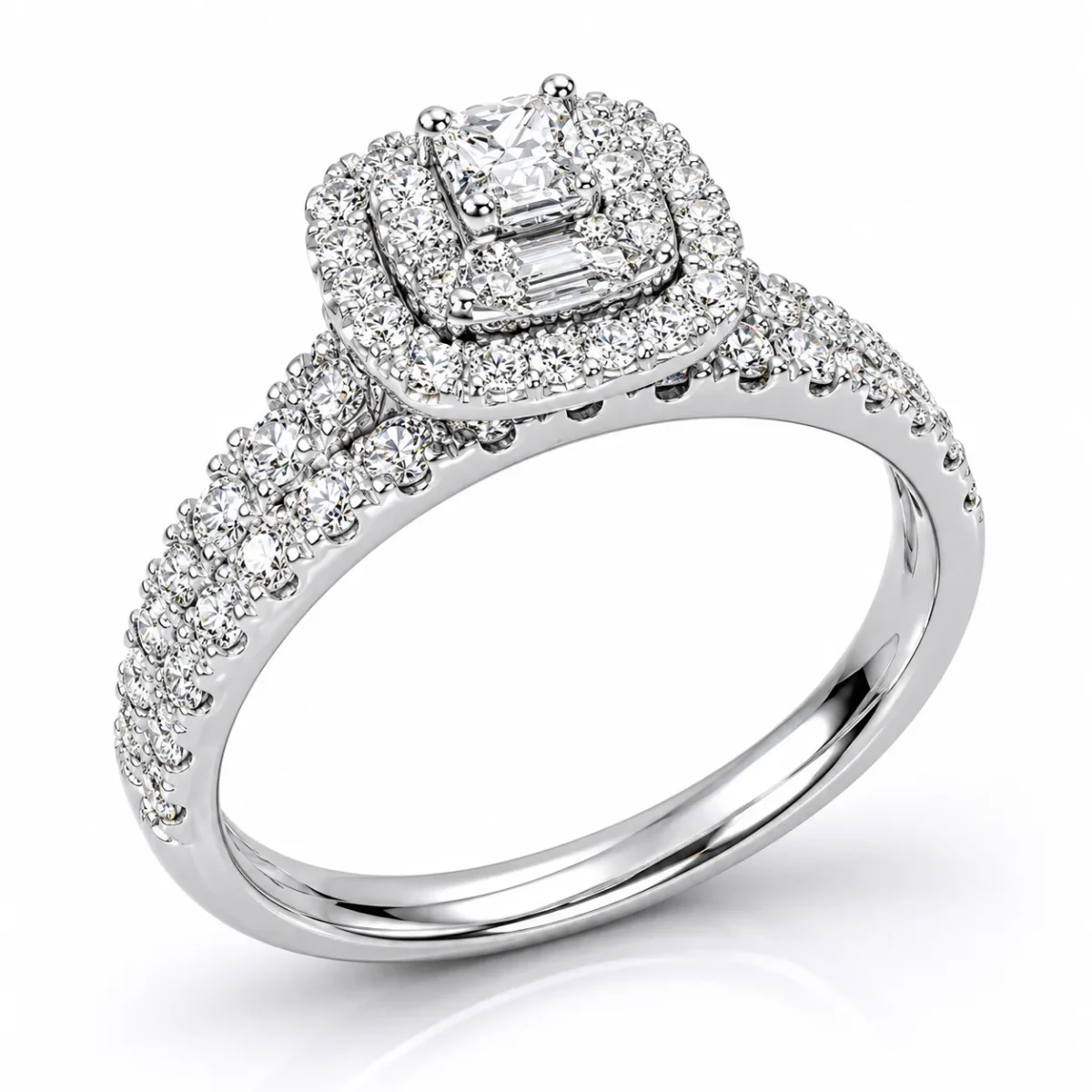9ct White Gold 1.00ct TDW Diamond Double Halo Bridal Set – Princess Cut Engagement Ring & Matching Wedding Band - R42307100