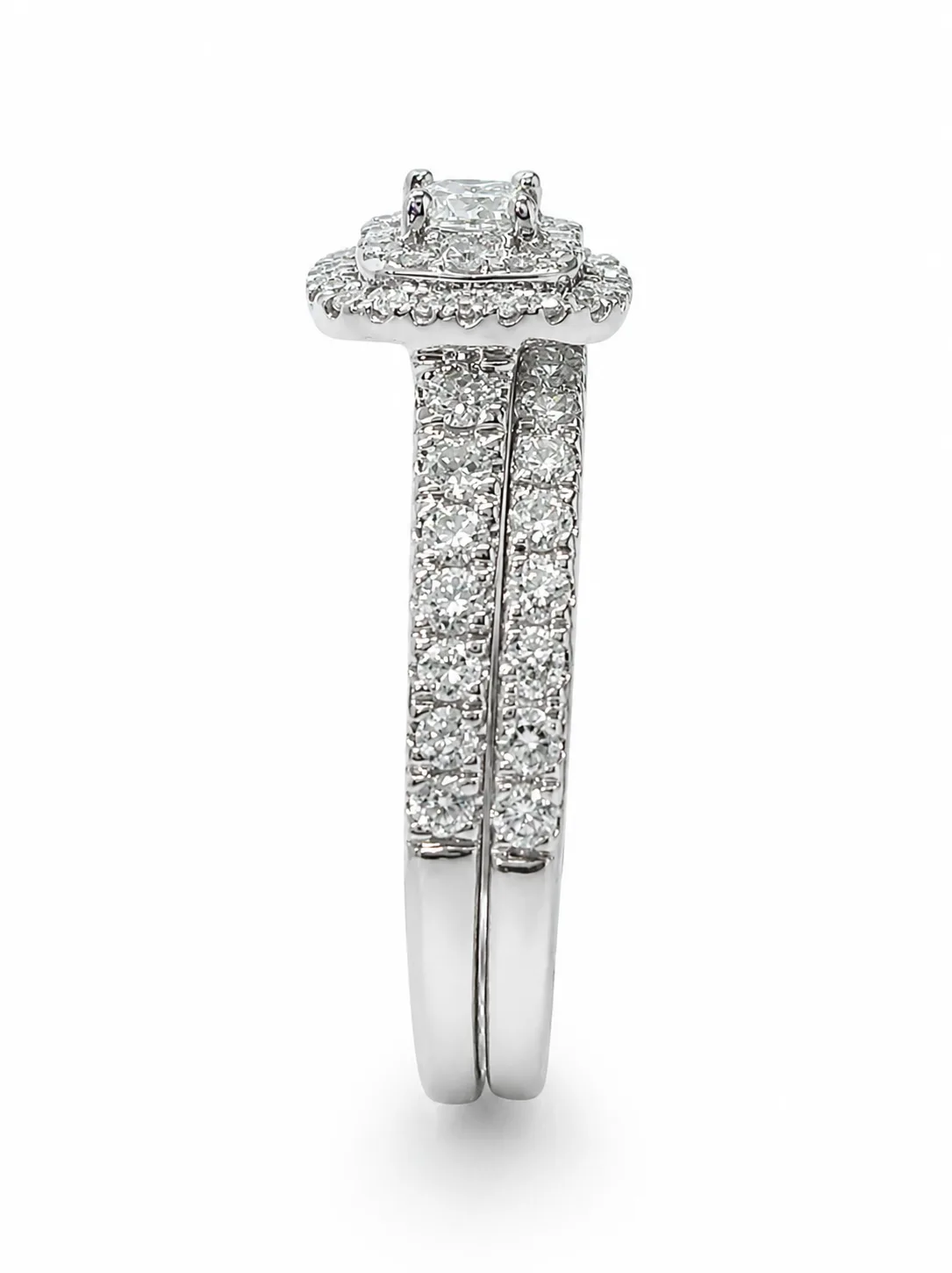 9ct White Gold 1.00ct TDW Diamond Double Halo Bridal Set – Princess Cut Engagement Ring & Matching Wedding Band - R42307100