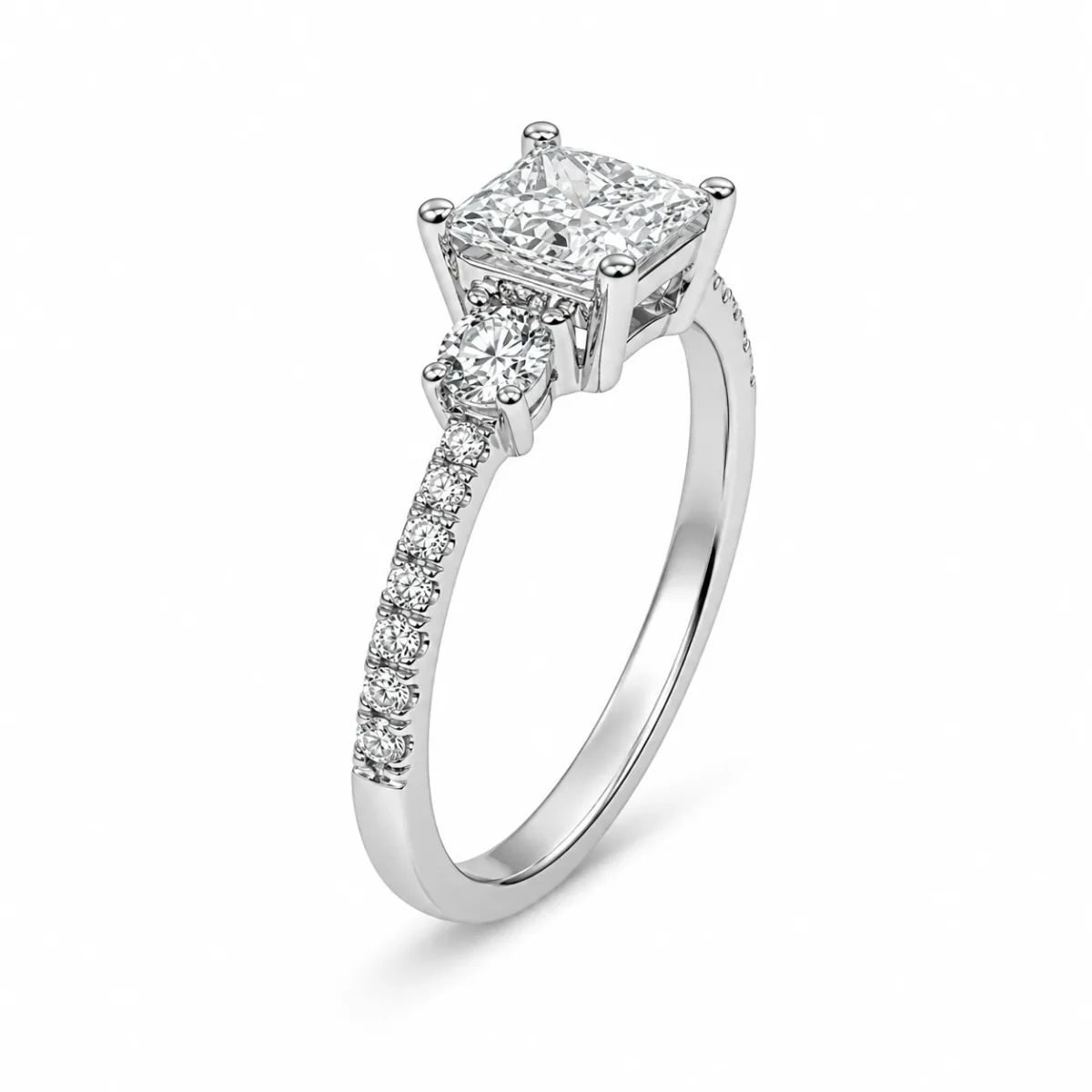 9ct White Gold 1.04ct Lab Grown Diamond Princess Cut Three Stone Engagement Ring - 9WGAURG1929