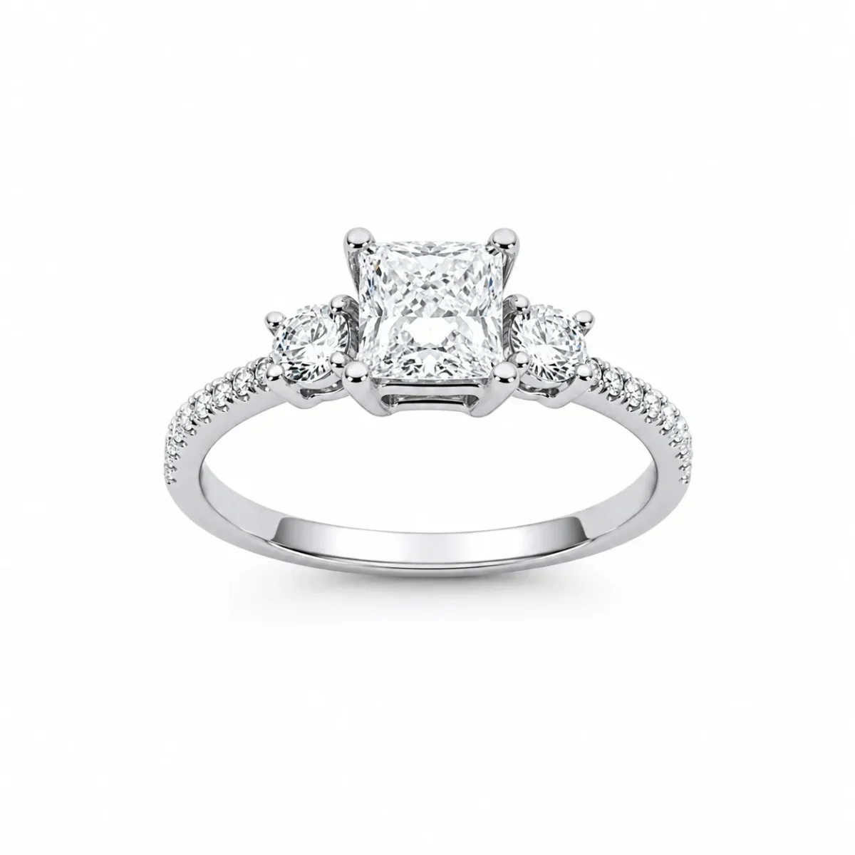 9ct White Gold 1.04ct Lab Grown Diamond Princess Cut Three Stone Engagement Ring - 9WGAURG1929