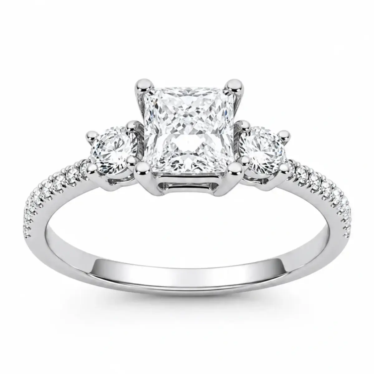 9ct White Gold 1.04ct Lab Grown Diamond Princess Cut Three Stone Engagement Ring - 9WGAURG1929