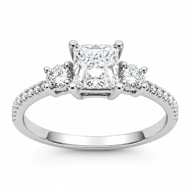 9ct White Gold 1.04ct Lab Grown Diamond Princess Cut Three Stone Engagement Ring - 9WGAURG1929