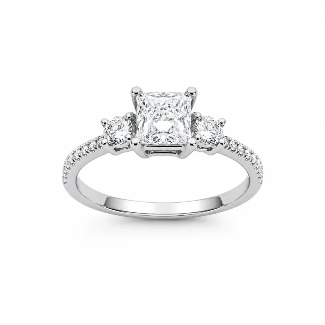 9ct White Gold 1.04ct Lab Grown Diamond Princess Cut Three Stone Engagement Ring - 9WGAURG1929