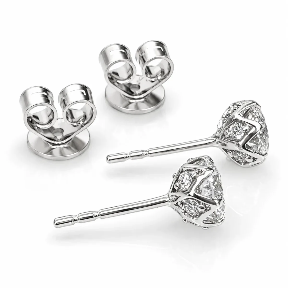 9ct White Gold 1.15ct Lab Grown Diamond Stud Earrings – 1.00ct Round Brilliant Centre Diamonds | EF VS