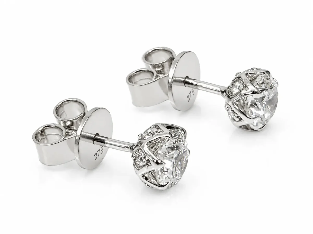 9ct White Gold 1.15ct Lab Grown Diamond Stud Earrings – 1.00ct Round Brilliant Centre Diamonds | EF VS