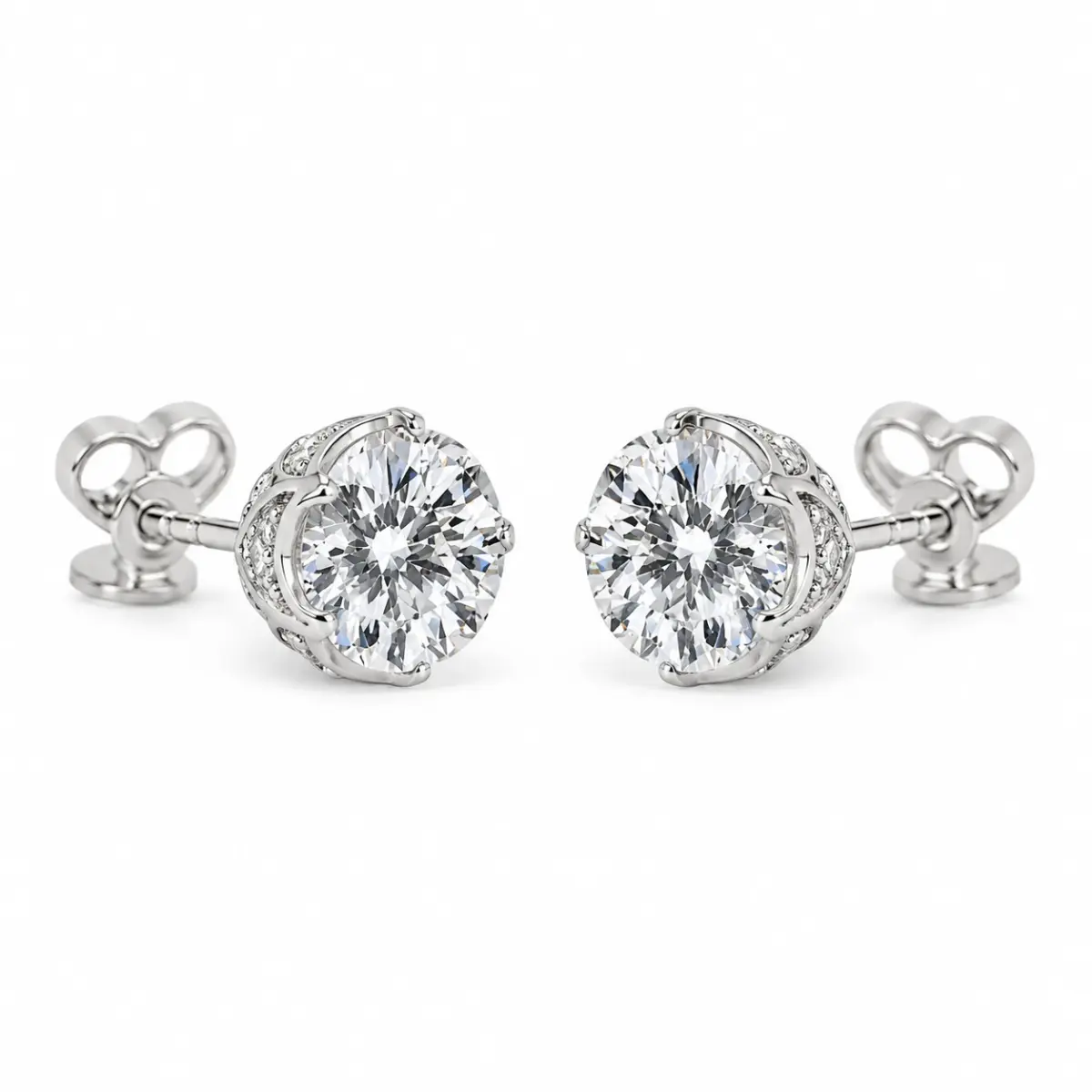 9ct White Gold 1.15ct Lab Grown Diamond Stud Earrings – 1.00ct Round Brilliant Centre Diamonds | EF VS