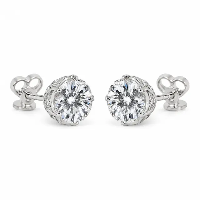 9ct White Gold 1.15ct Lab Grown Diamond Stud Earrings – 1.00ct Round Brilliant Centre Diamonds | EF VS