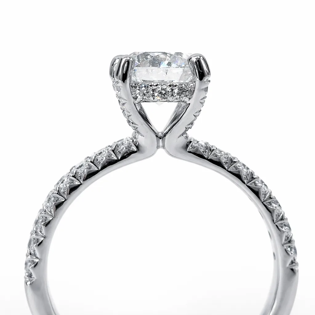 9ct White Gold 1.49ct Lab Grown Diamond Engagement Ring, 4 Claw Round Centre with Diamond Set Bridge & Band - AURG2243