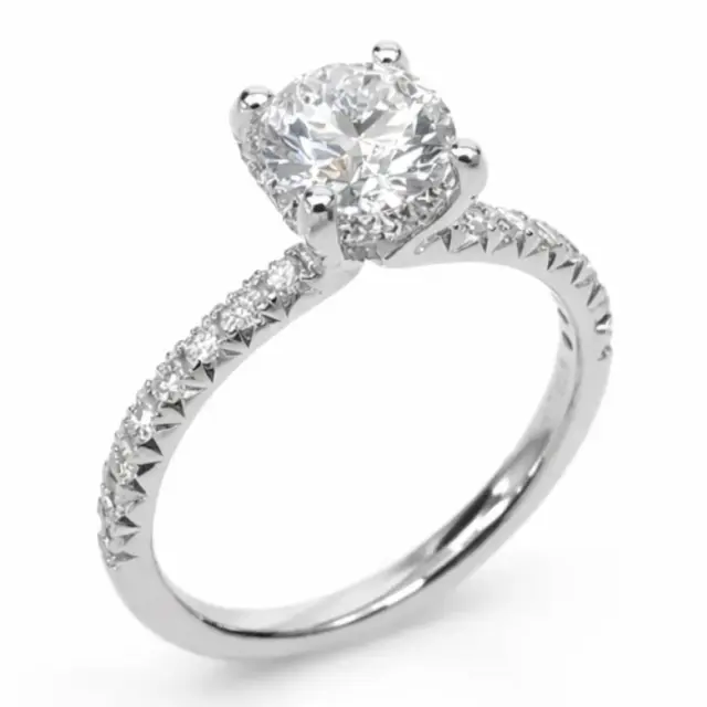 9ct White Gold 1.49ct Lab Grown Diamond Engagement Ring, 4 Claw Round Centre with Diamond Set Bridge & Band - AURG2243