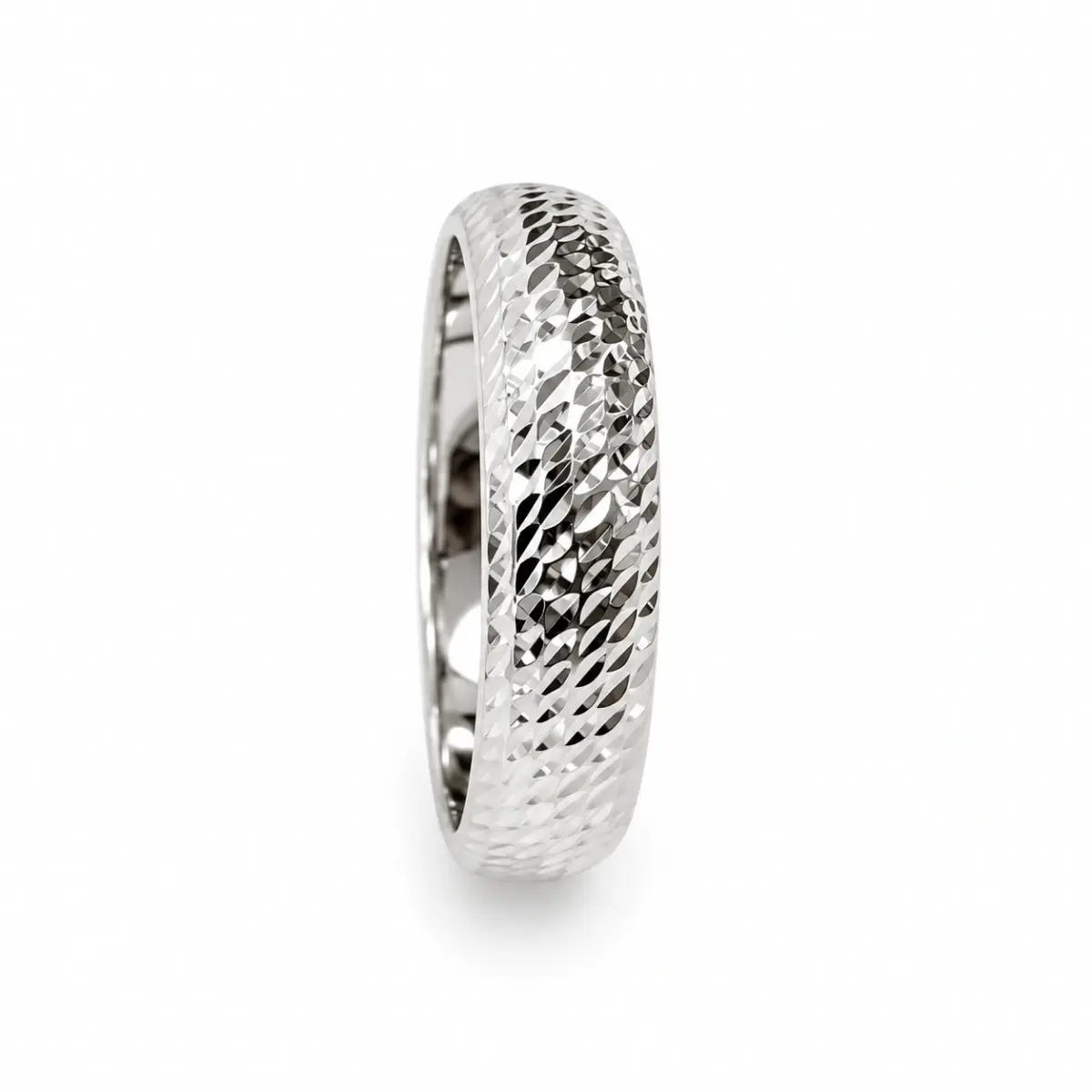 9ct White Gold 5mm Wide Diamond Cut Half Round Wedding Ring
