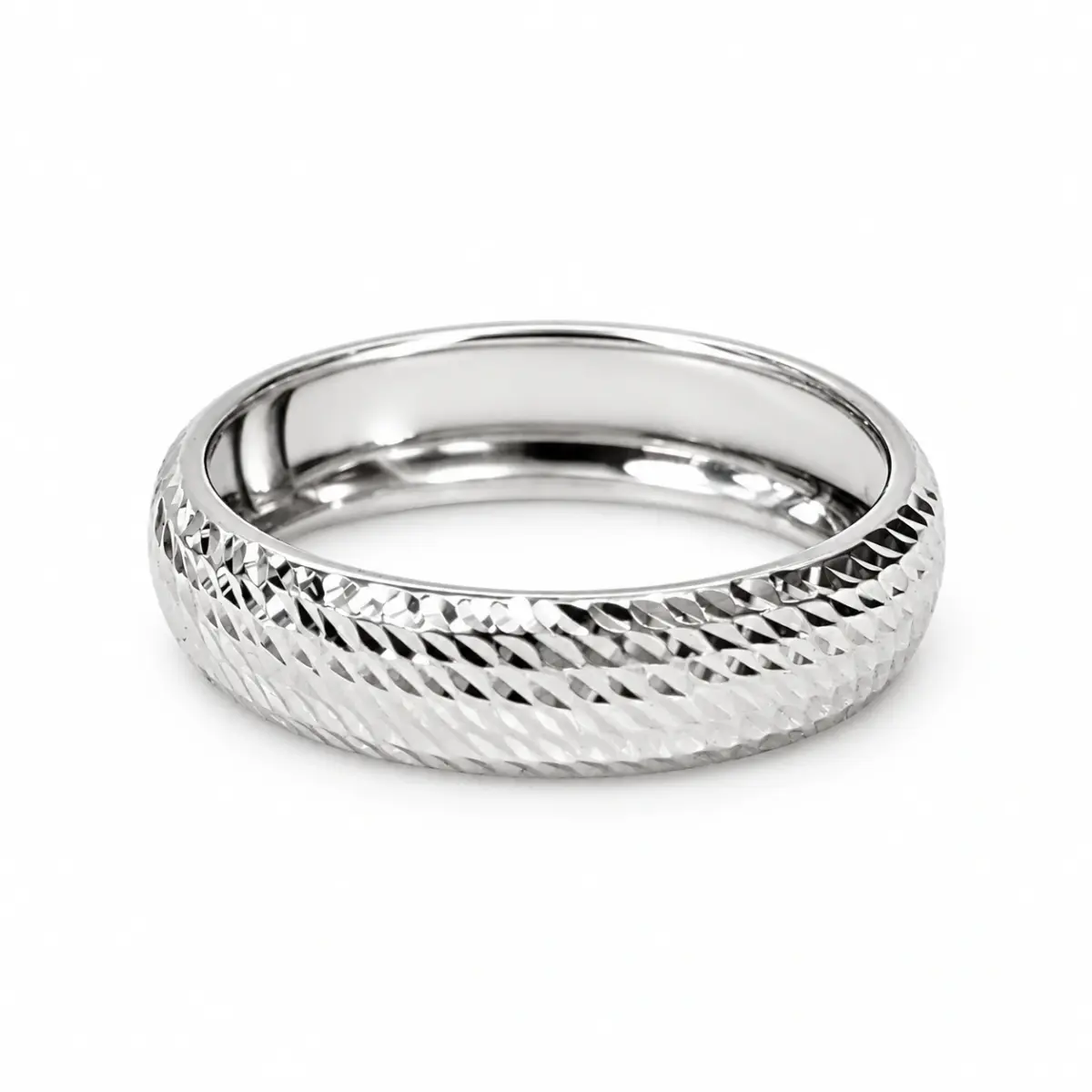 9ct White Gold 5mm Wide Diamond Cut Half Round Wedding Ring