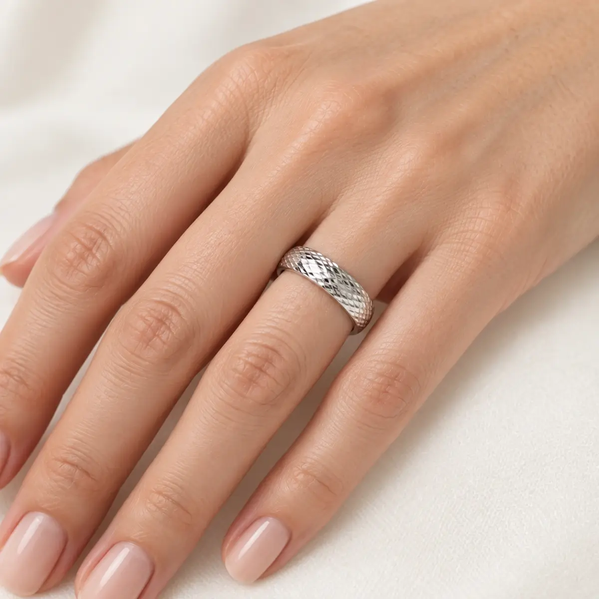 9ct White Gold 5mm Wide Diamond Cut Half Round Wedding Ring