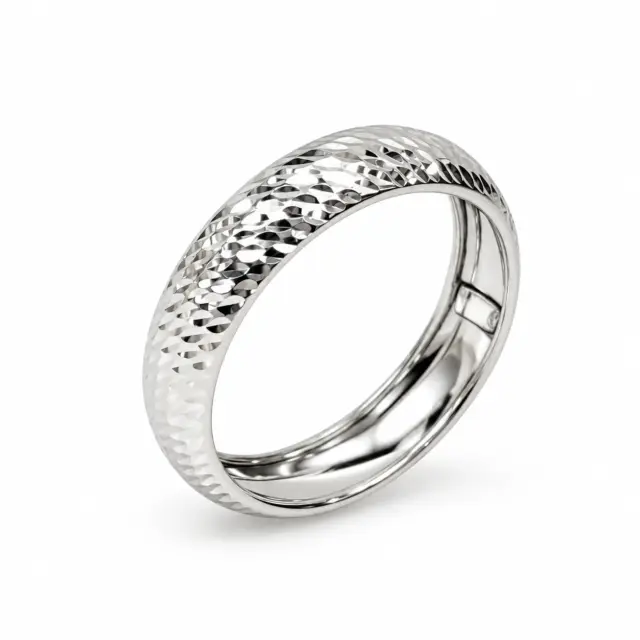 9ct White Gold 5mm Wide Diamond Cut Half Round Wedding Ring