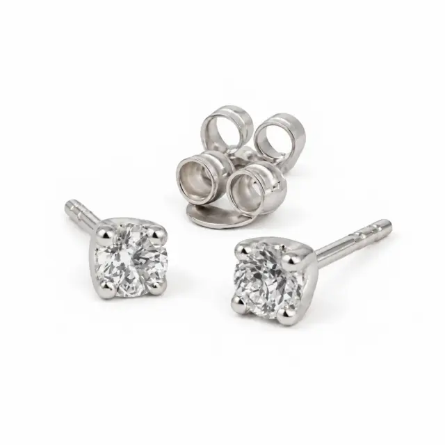 9ct White Gold Diamond Solitaire Stud Earrings – 0.25ct -