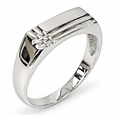 9ct White Gold Engraved Rectangle Signet Ring - D6863/9W