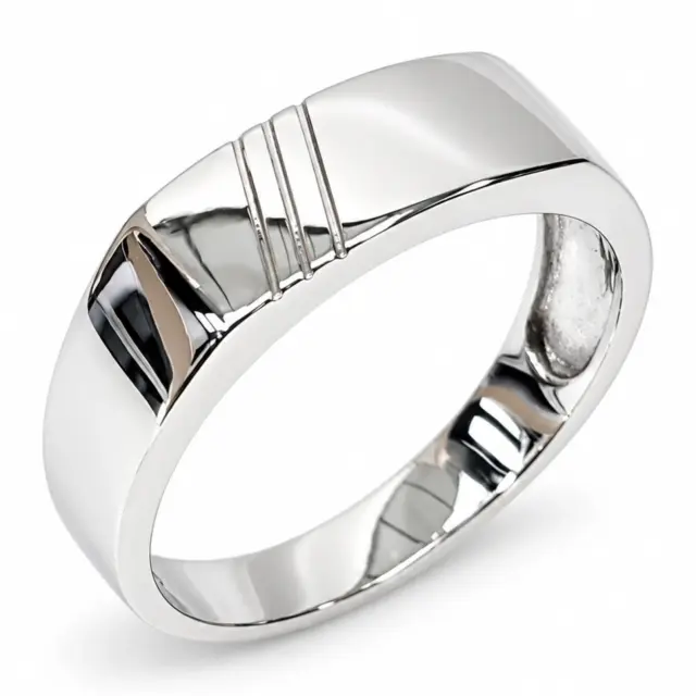 9ct White Gold Engraved Rectangle Signet Ring - D8182/9W