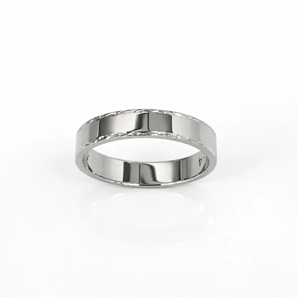 9ct White Gold Gents Diamond Cut Edge Ring, 4mm, Size P - F88/4