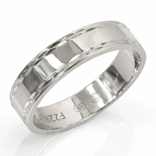 9ct White Gold Gents Patterned Wedding Ring – 5mm – Size R - F228/5