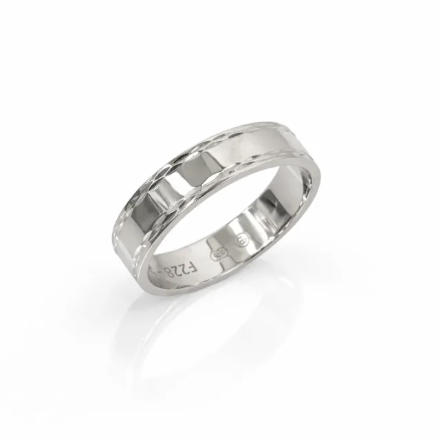 9ct White Gold Gents Patterned Wedding Ring – 5mm – Size R - F228/5