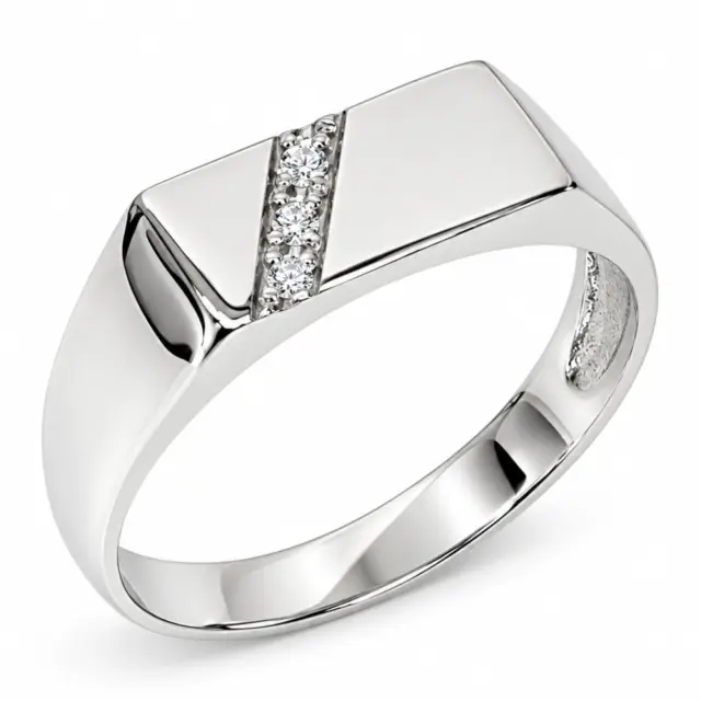 9ct White Gold Gents Signet Ring with Diamond Setting - D6413/9W