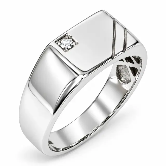 9ct White Gold Gents Signet Ring with Diamond Setting - D8180/9W
