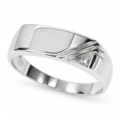 9ct White Gold Gents Striped Diamond Set Signet Ring - D6598/9W