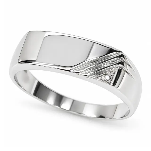 9ct White Gold Gents Striped Diamond Set Signet Ring - D6598/9W