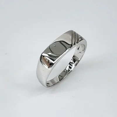 9ct White Gold Gents Striped Diamond Set Signet Ring - D6598/9W