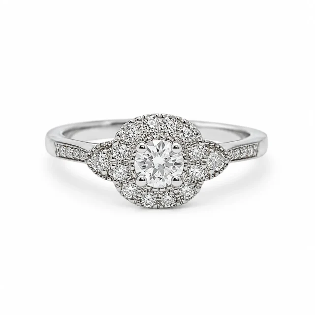 9ct White Gold Lab Grown Diamond Halo Ring 0.36ct TDW E/F VS - AURG4052