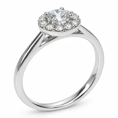 9ct White Gold Lab Grown Diamond Halo Ring 0.41CT | Round Cut EF VS | 7.5mm Cluster Engagement Ring - AURG1275