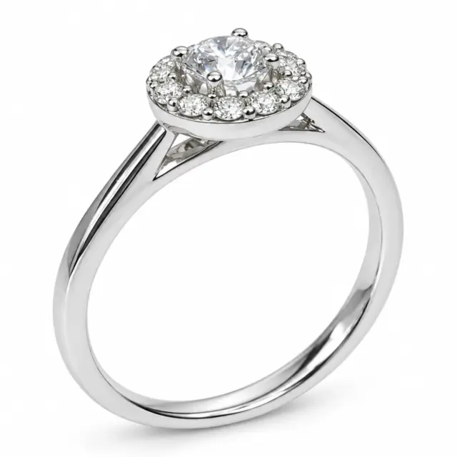 9ct White Gold Lab Grown Diamond Halo Ring 0.41CT | Round Cut EF VS | 7.5mm Cluster Engagement Ring - AURG1275