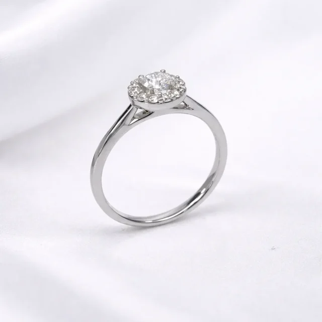 9ct White Gold Lab Grown Diamond Halo Ring 0.41CT | Round Cut EF VS | 7.5mm Cluster Engagement Ring - AURG1275