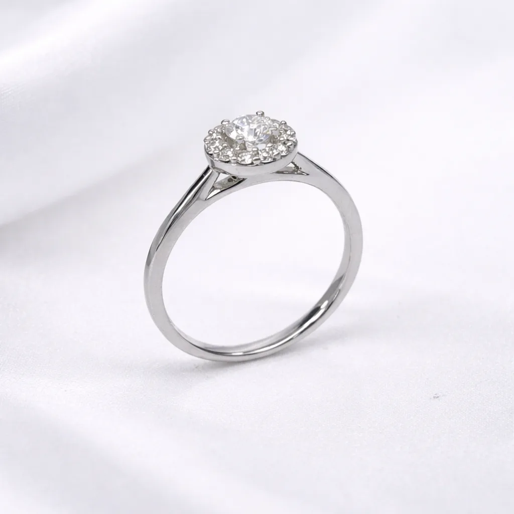 9ct White Gold Lab Grown Diamond Halo Ring 0.41CT | Round Cut EF VS | 7.5mm Cluster Engagement Ring - AURG1275