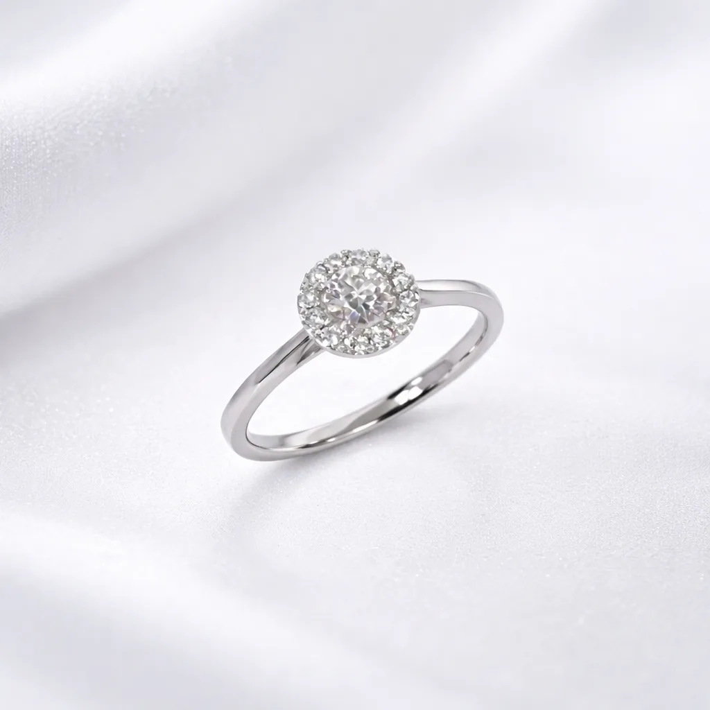 9ct White Gold Lab Grown Diamond Halo Ring 0.41CT | Round Cut EF VS | 7.5mm Cluster Engagement Ring - AURG1275