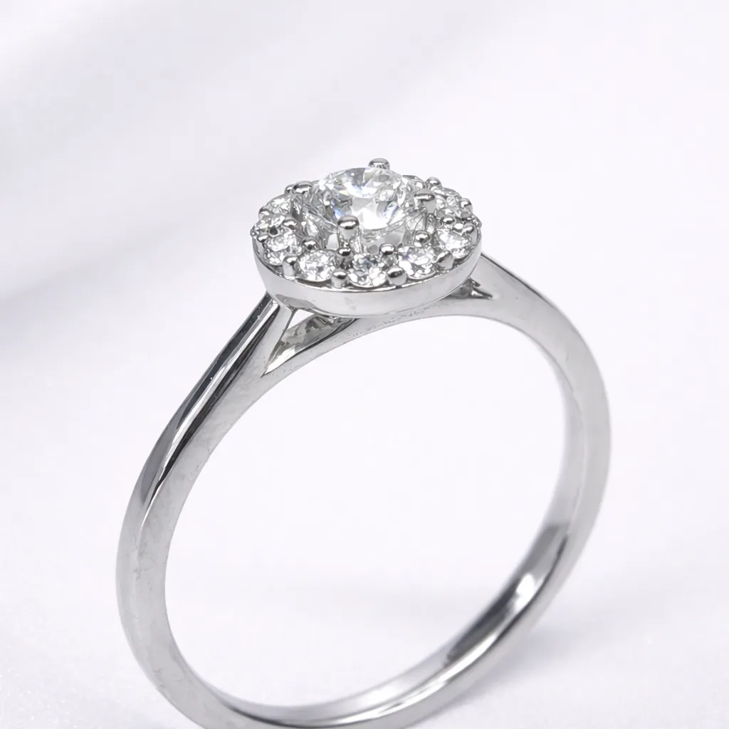 9ct White Gold Lab Grown Diamond Halo Ring 0.41CT | Round Cut EF VS | 7.5mm Cluster Engagement Ring - AURG1275