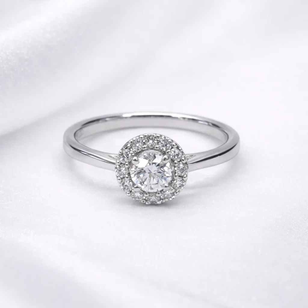 9ct White Gold Lab Grown Diamond Halo Ring 0.41CT | Round Cut EF VS | 7.5mm Cluster Engagement Ring - AURG1275