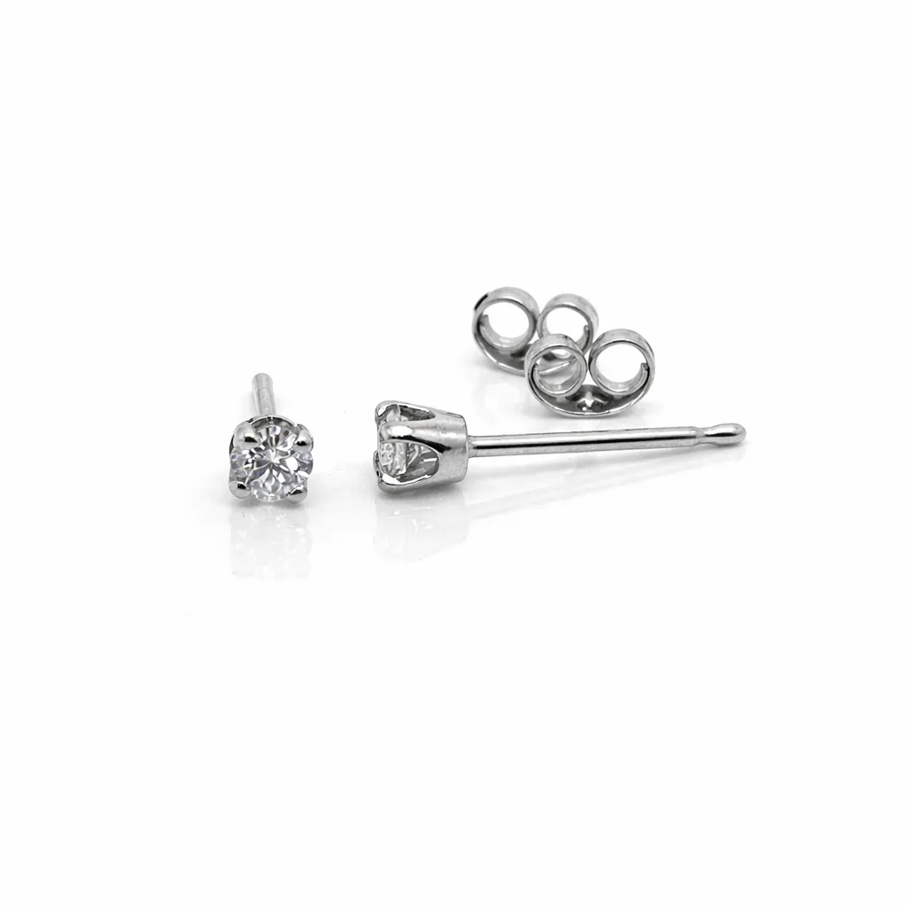9ct White Gold Lab Grown Diamond Stud Earrings 0.10ct Total, D–F Colour VS Clarity, 4 Claw Setting - 9WDS10