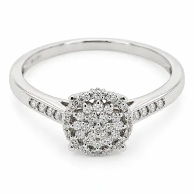 9ct White Gold Ladies Diamond Cluster Ring- TDW 0.25ct