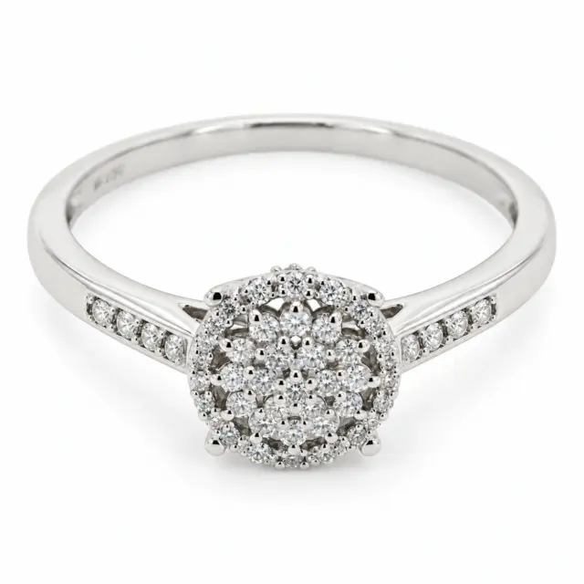 9ct White Gold Ladies Diamond Cluster Ring- TDW 0.25ct