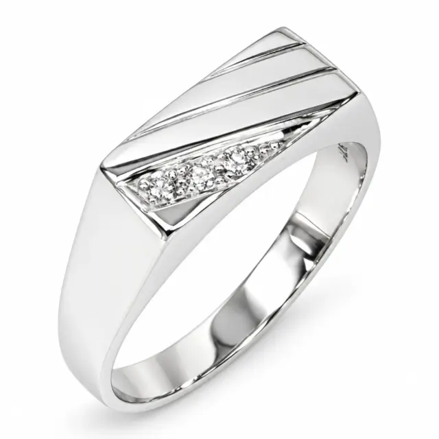 9ct White Gold Patterned Rectangle Diamond Signet Ring - D854/9W