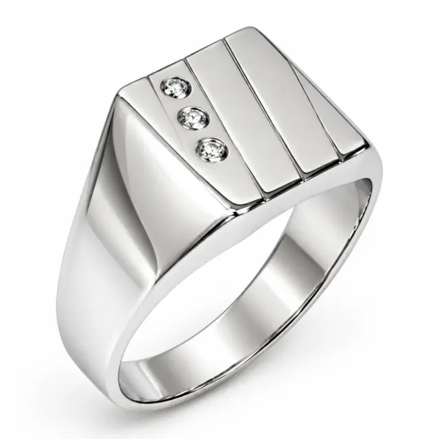 9ct White Gold Patterned Square Diamond Signet Ring - D858/9W
