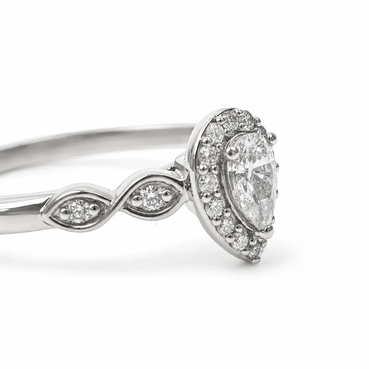 9ct White Gold Pear Halo Lab-Grown Diamond Ring – 0.36ct TDW E/F VS - AURG40559WG