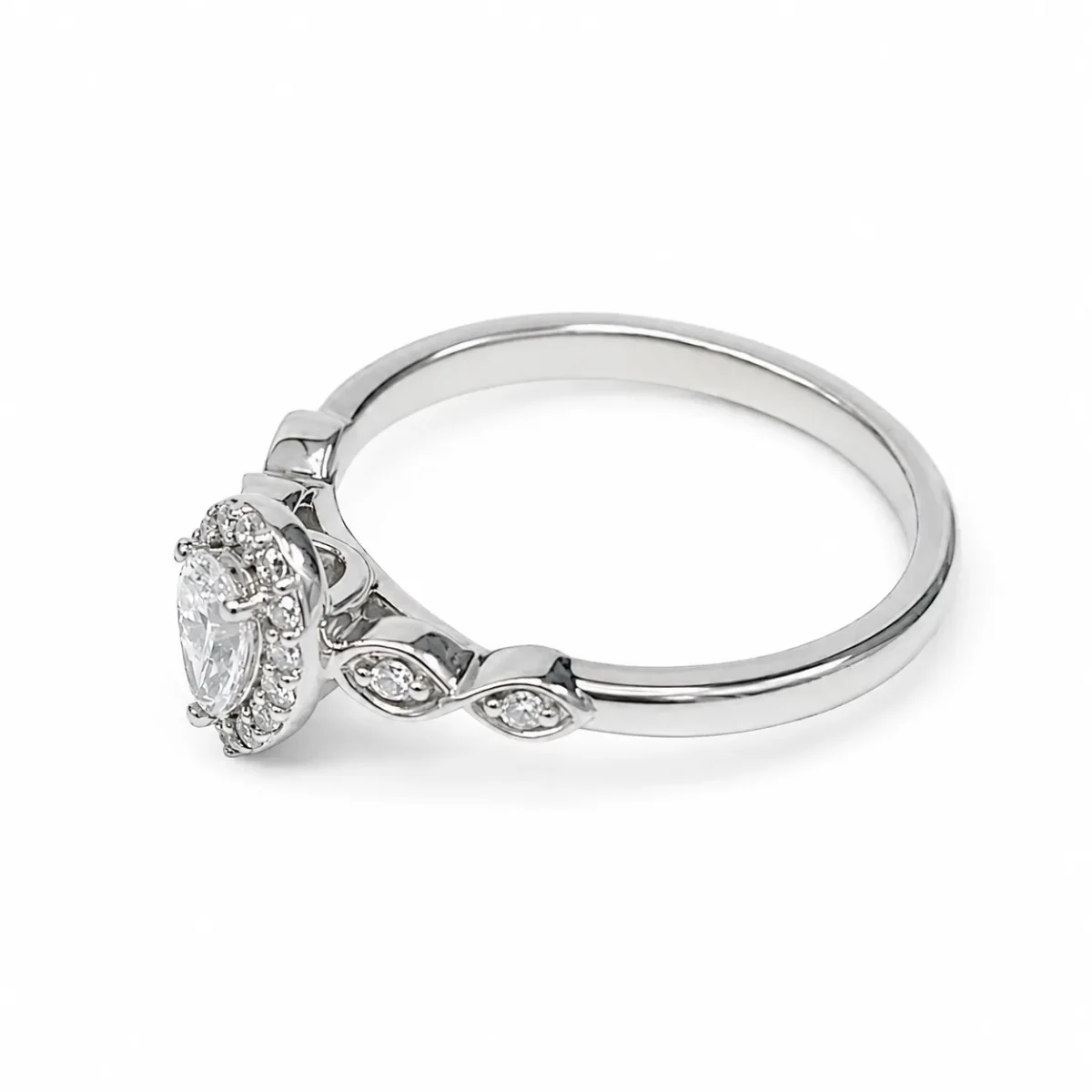 9ct White Gold Pear Halo Lab-Grown Diamond Ring – 0.36ct TDW E/F VS - AURG40559WG