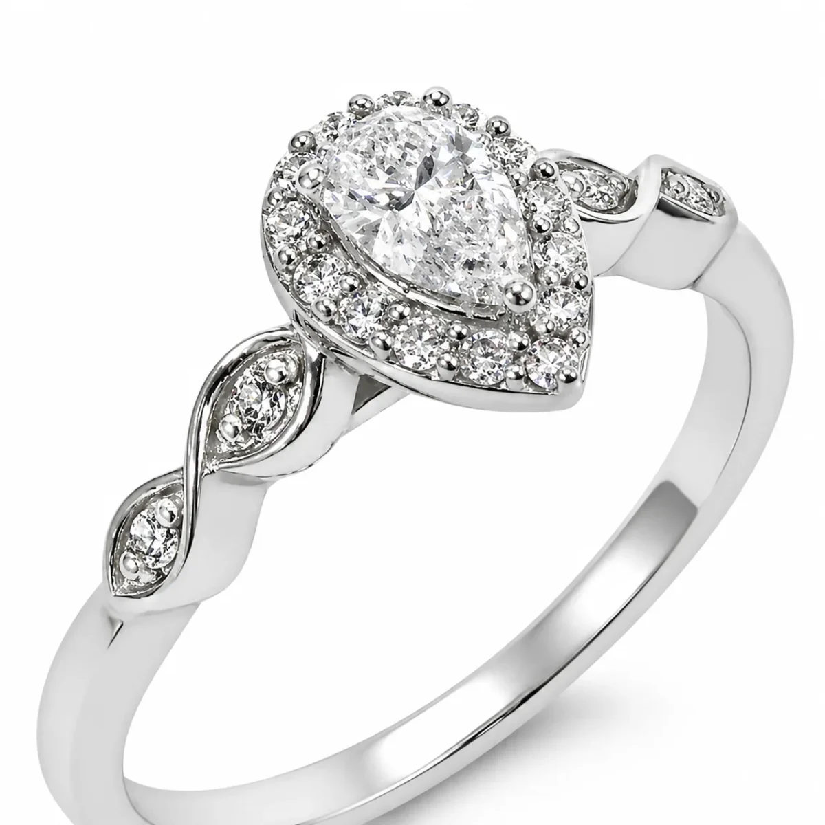 9ct White Gold Pear Halo Lab-Grown Diamond Ring – 0.36ct TDW E/F VS - AURG40559WG